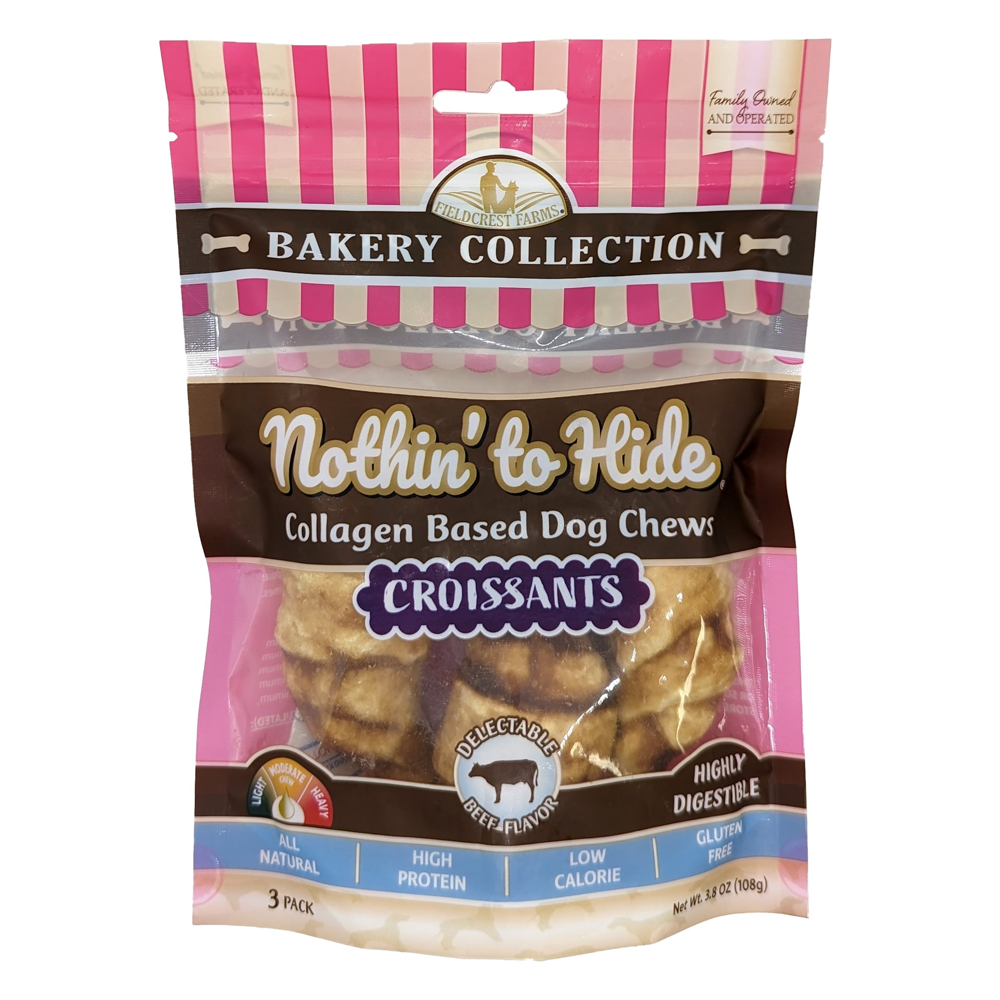 Fieldcrest Farms Nothin' To Hide Bakery Collection Dog Treat Croissant Beef 3 in, 3 pk 810002633805