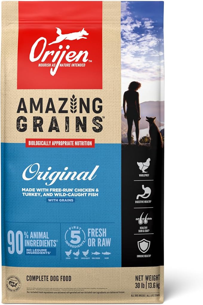 Orijen AMAZING GRAINS Original Dry Dog Food Chicken, Turkey & Wild Caugth Fish 30 lb 064992728458
