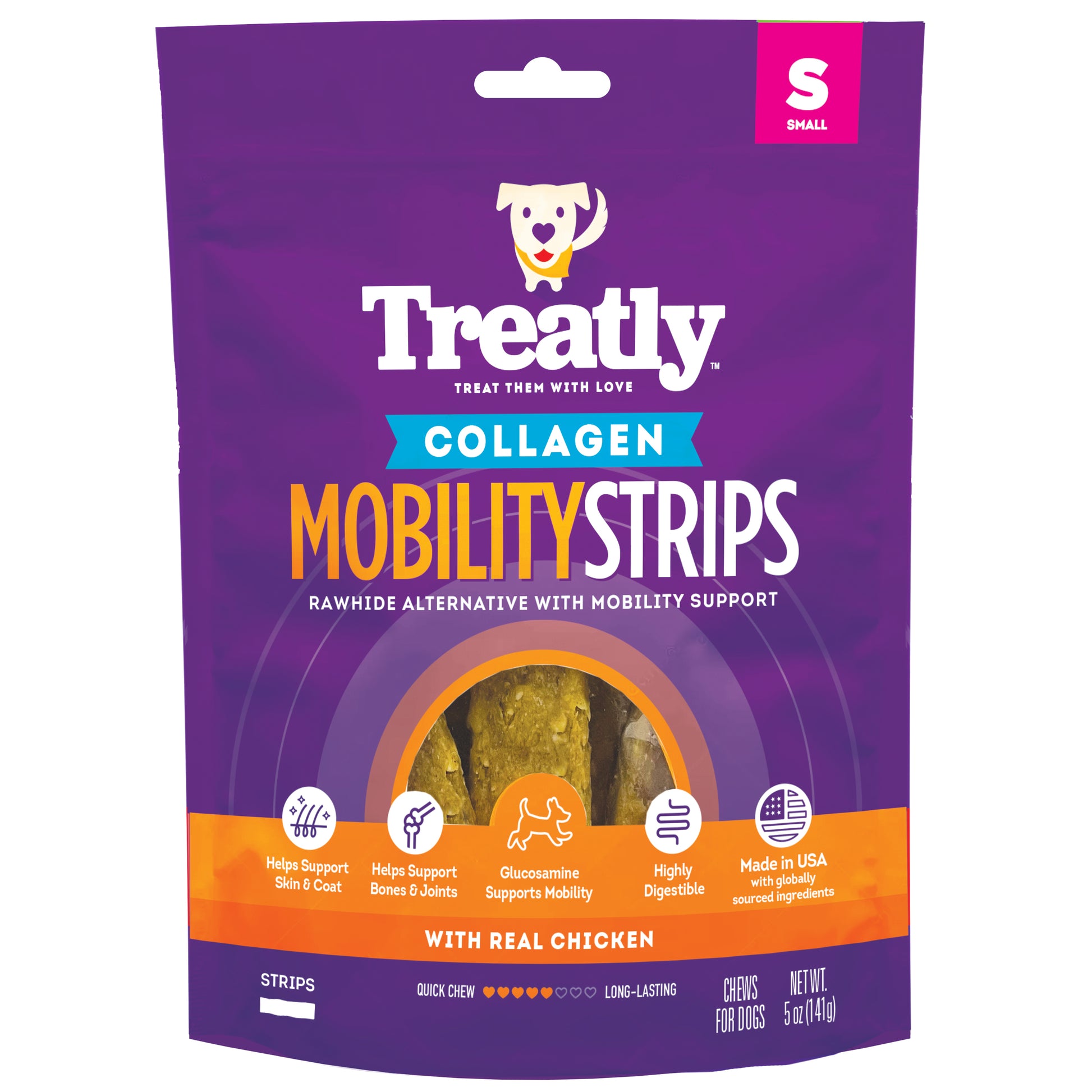 Treatly Collagen Mobility Strips Dog Chews Chicken Small, 5 oz 094983002069