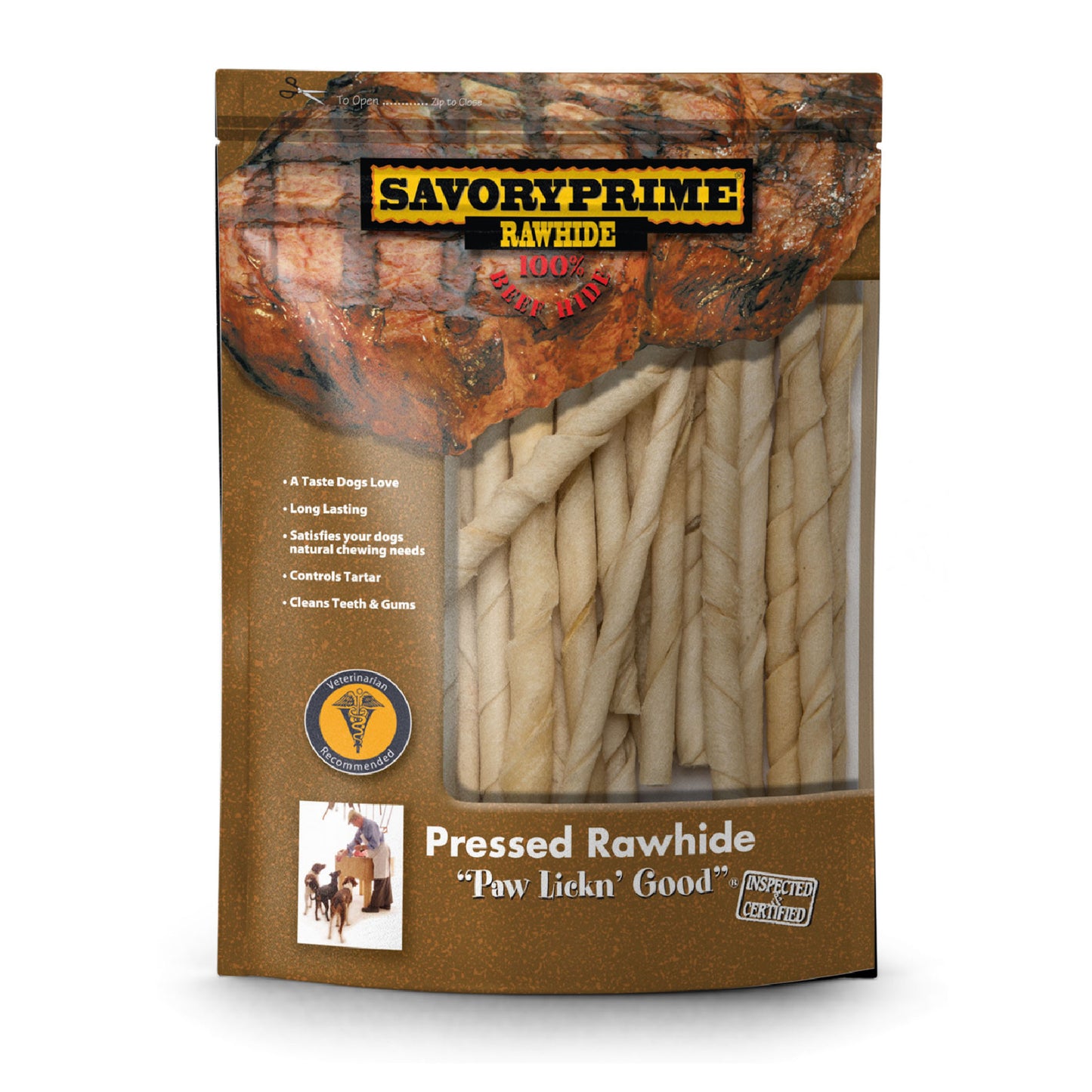 Savory Prime Pressed Rawhide Twist Sticks White 5 in, 20 pk 810359900155