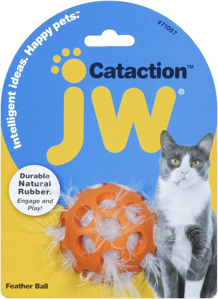 JW Pet Cataction Feather Ball Cat Toy Orange One Size