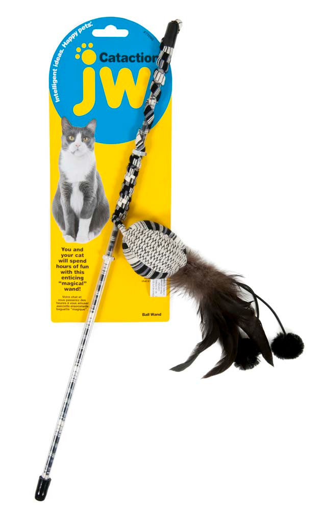 JW Pet Cataction Feather Ball Wand Cat Toy Black, White One Size