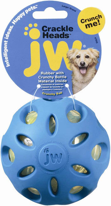 JW Pet Crackle Heads Ball Dog Toy Assorted LG