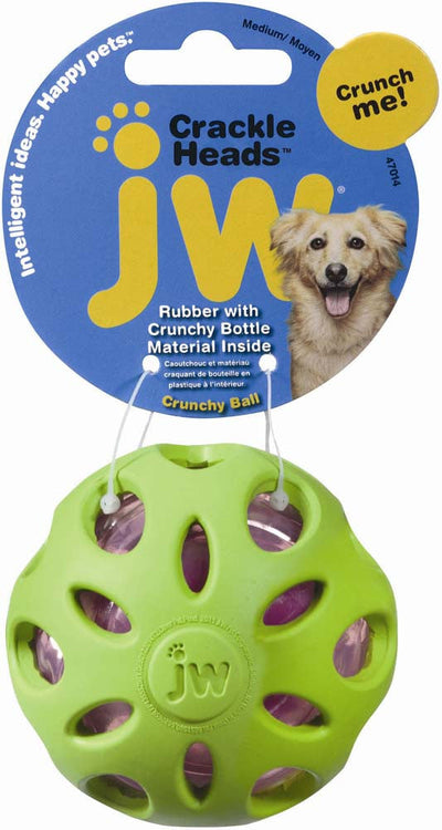 JW Pet Crackle Heads Crackle Ball Dog Toy Assorted MD