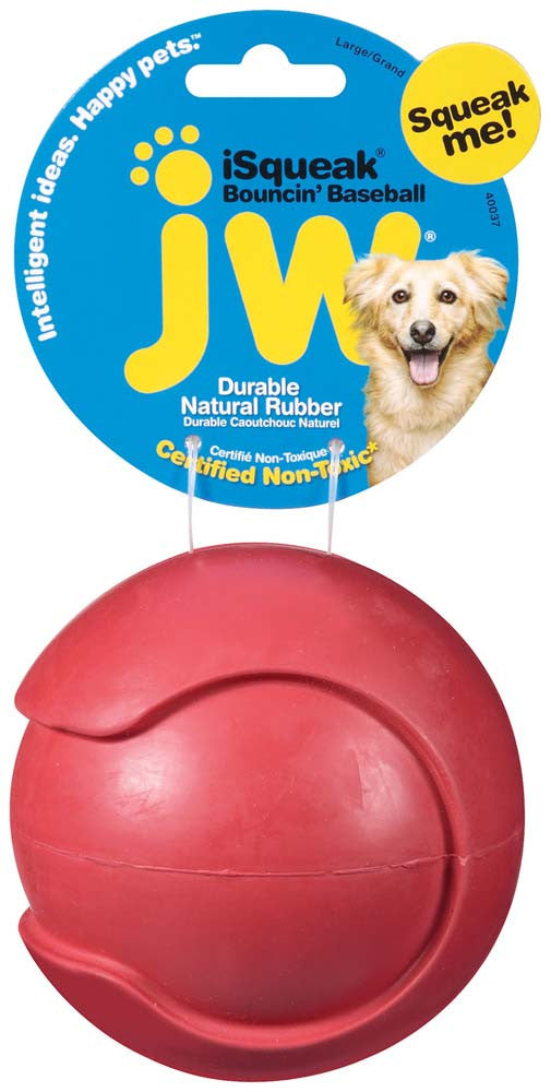 JW Pet iSqueak Bouncin' Dog Toy Baseball Assorted LG