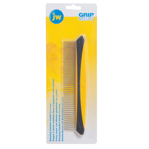 JW Pet Rotating Comfort Comb Fine & Coarse Grey/Yellow SM 8in - Dog