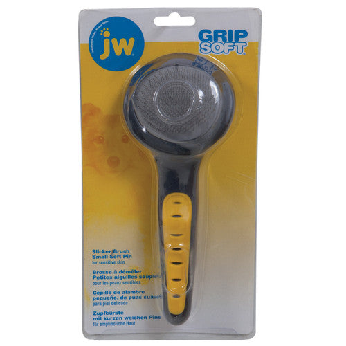 JW Pet Slicker Brush with Soft Pins Grey/Yellow SM - Dog