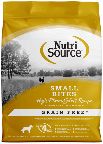 NutriSource Select Recipe Small Bites Grain Free Dry Dog Food High Plains Select 12 lb 073893299837