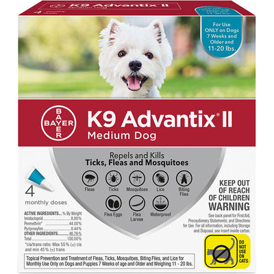 K9 Advantix Ii Dog Medium 11-20lb Teal 4 Pack 724089203724
