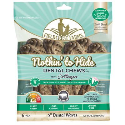 Fieldcrest Farms Nothin' to Hide Dental Wave Collagen Dog Chew Beef 5 in, 6 pk 810002633966