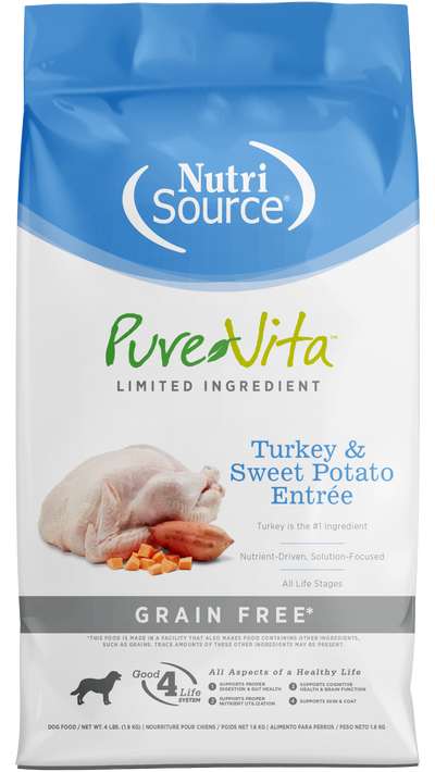 NutriSource PureVita LID Grain Free Dry Dog Food Turkey & Sweet Potato Entrée 4 lb 073893175049