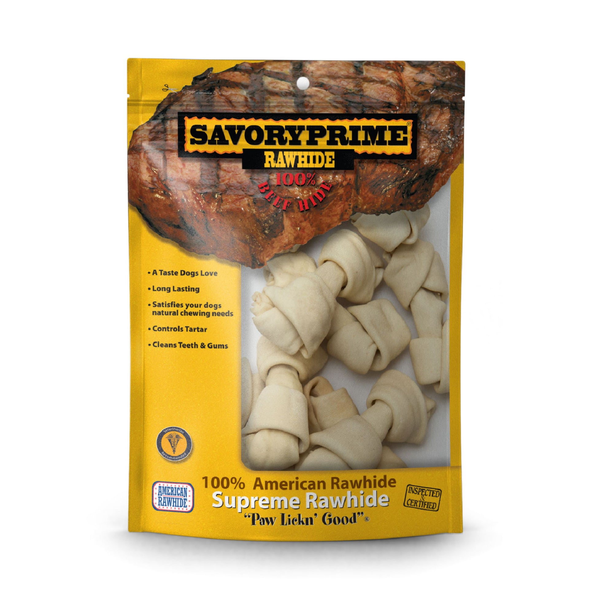 Savory Prime Supreme Knotted Rawhide Bones Bagged Natural 4-5 in, 20 pk 810359009889