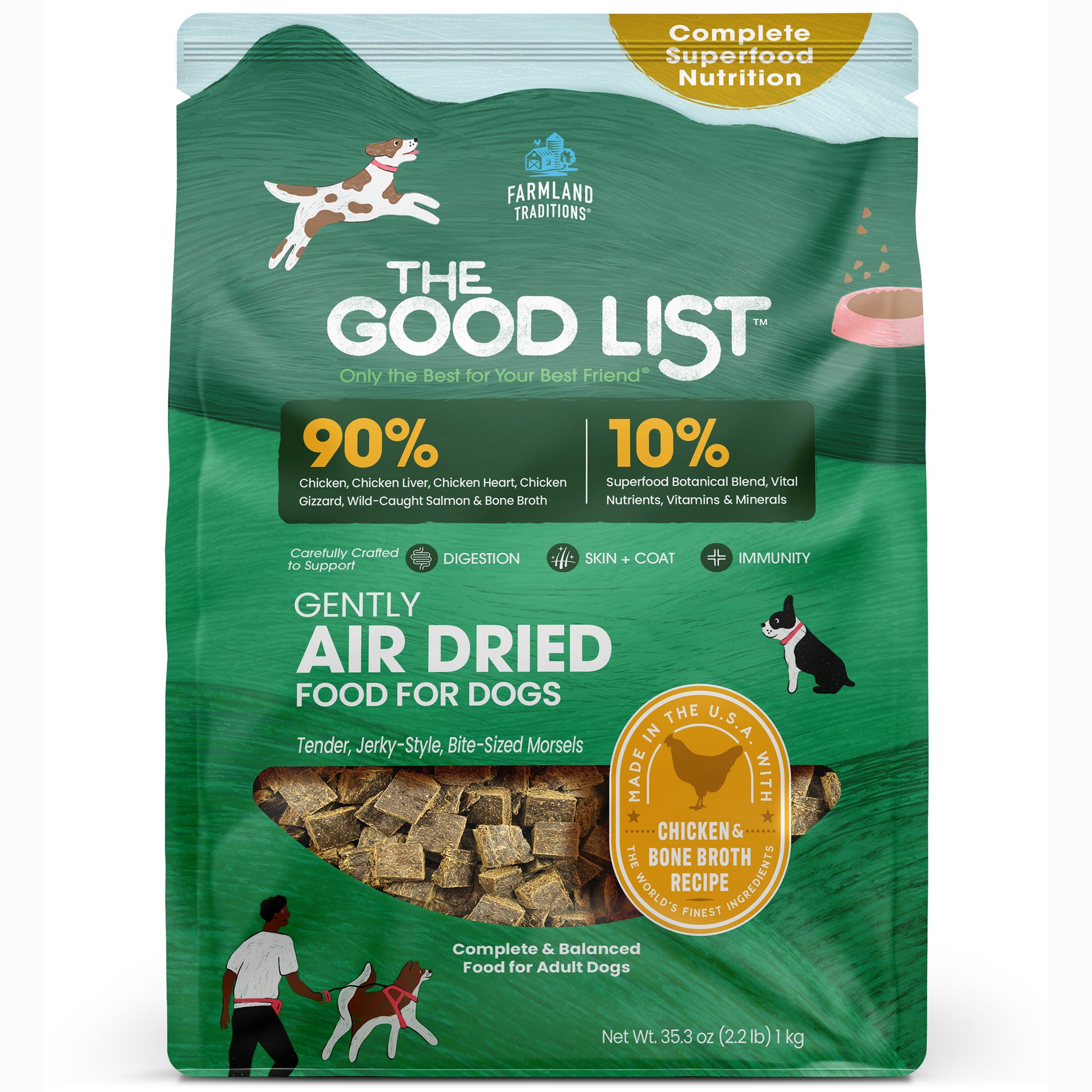 Farmland Traditions The Good List Gently Air Dried Dog Food Chicken & Bone Broth 2.2 lb 884713003271