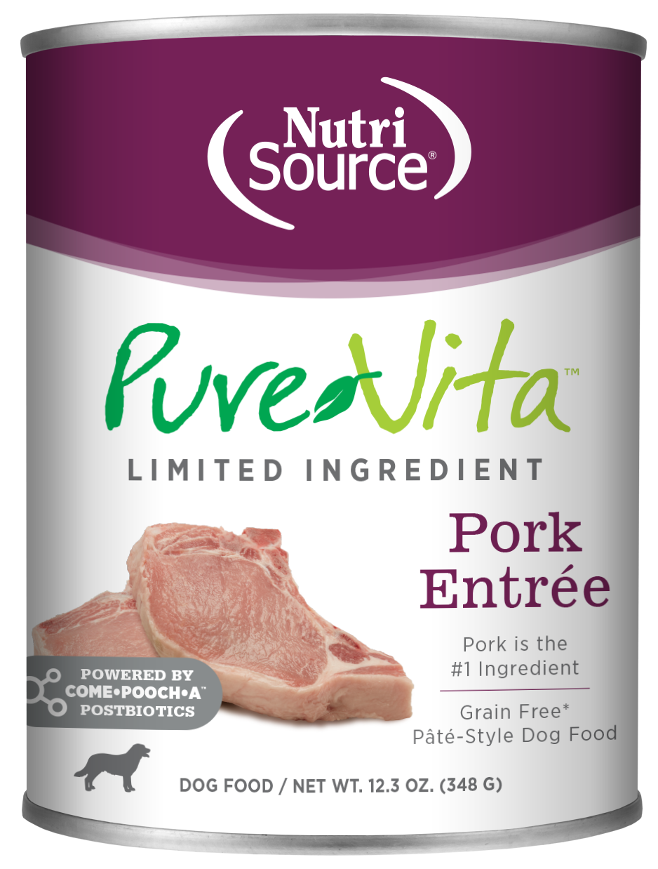 NutriSource PureVita LID Pate Grain Free Wet Dog Food Pork Entrée 12ea/12.3 oz 073893061069