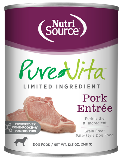 NutriSource PureVita LID Pate Grain Free Wet Dog Food Pork Entrée 12ea/12.3 oz 073893061069