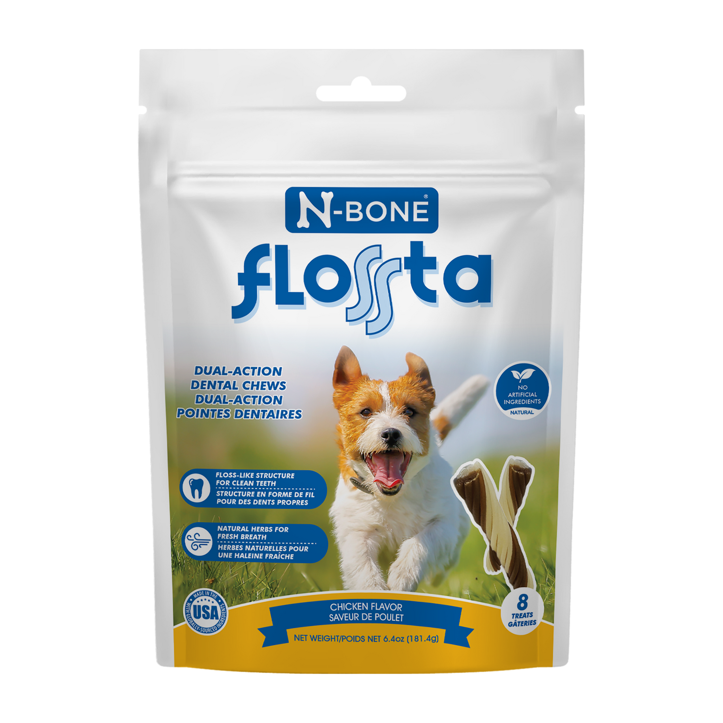 N-Bone Flossta Dual Action Dog Dental Chew Chicken 8 ct, 6.4 oz 657546802614