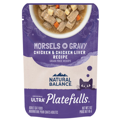 Natural Balance Pet Foods Original Ultra Platefulls Morsels in Gravy Wet Cat Food Pouch Chicken & Chicken Liver 24pk/3oz