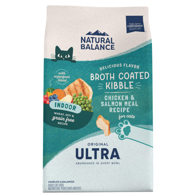 Natural Balance Pet Foods Original Ultra Broth Coated Indoor Grain Free Dry Cat Food Chicken & Salmon Meal 15lb