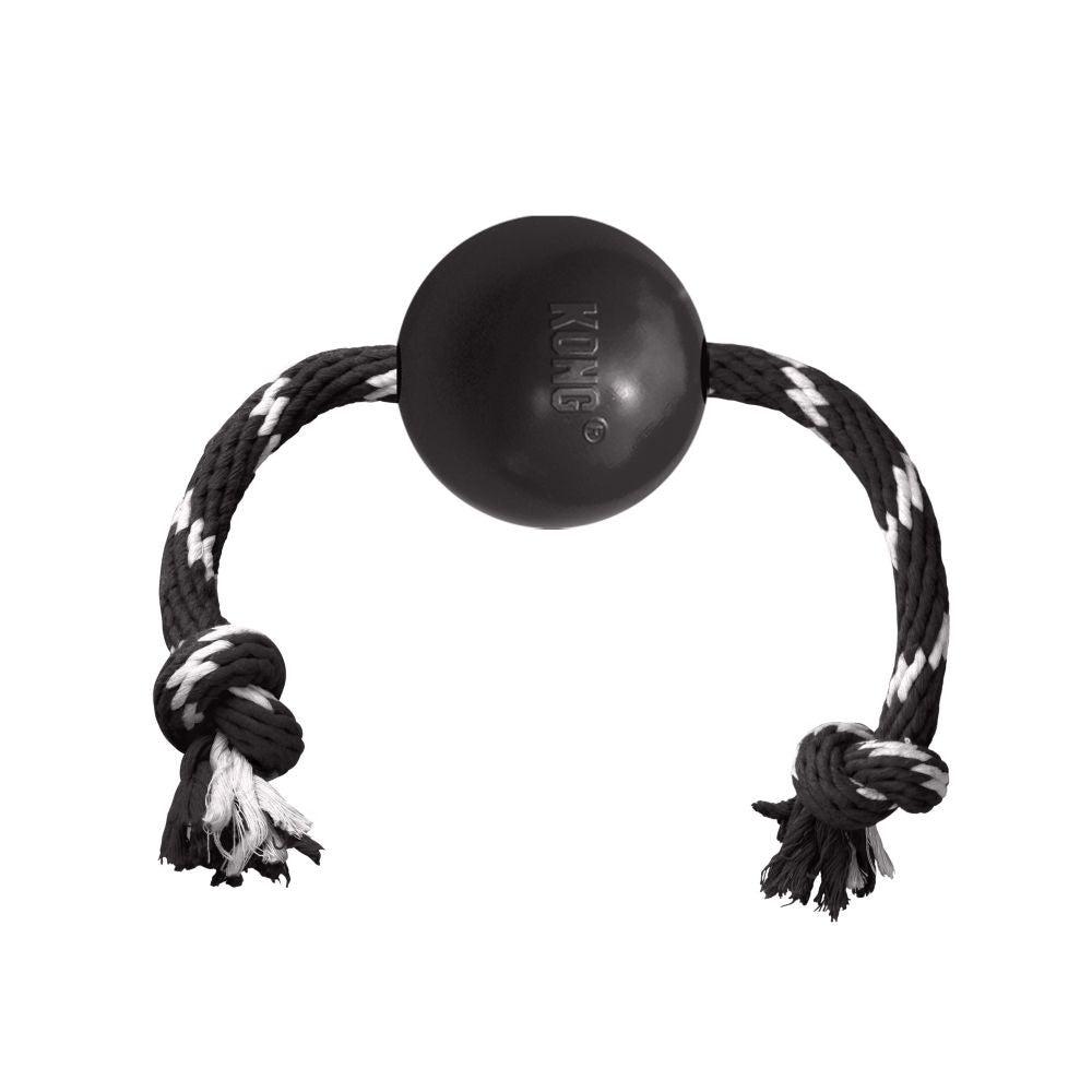 KONG Extreme Ball with Rope Dog Toy Black/White LG