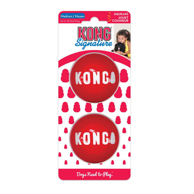 KONG Signature Ball Dog Toy Red 2pk MD