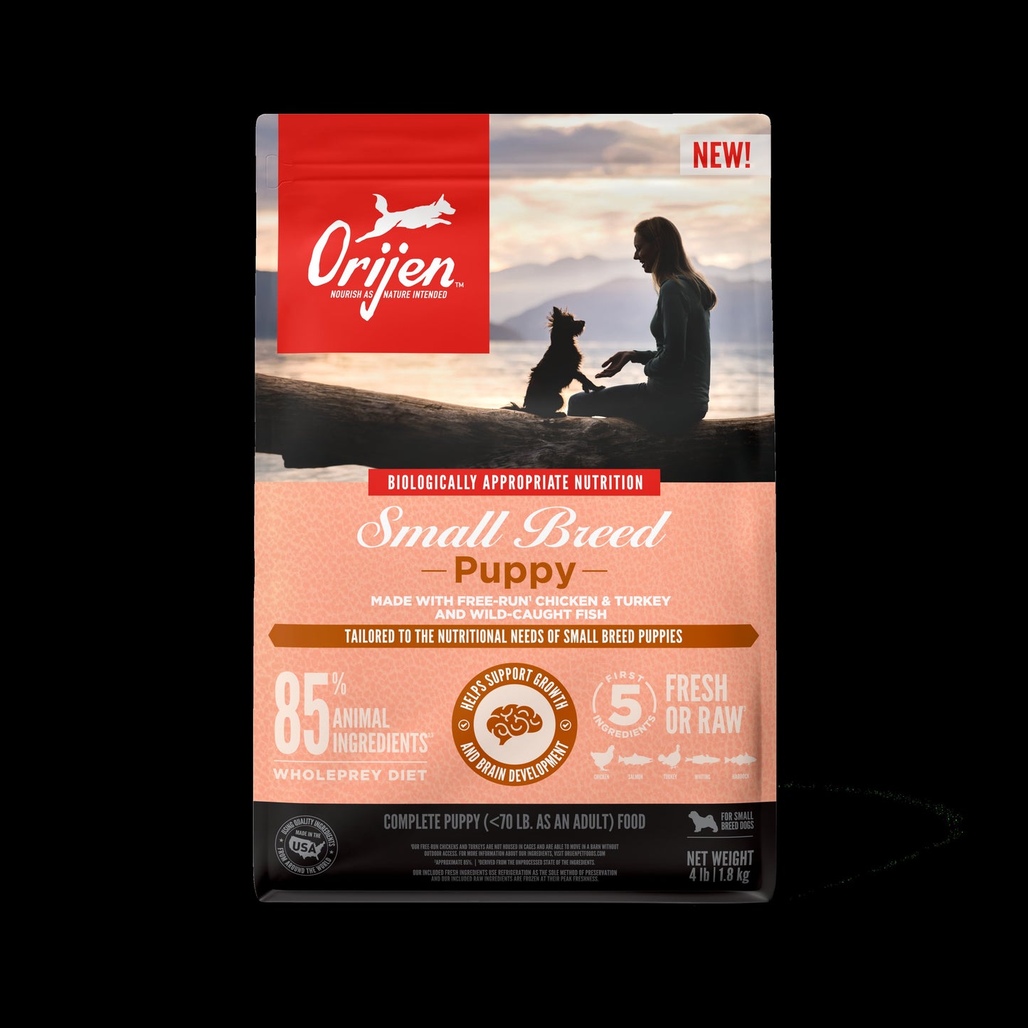 Orijen AMAZING GRAINS Small Breed High Protein Fresh or Raw Dry Puppy Food Chicken, Turkey & Wild Caught Fish 4 lb 064992727352