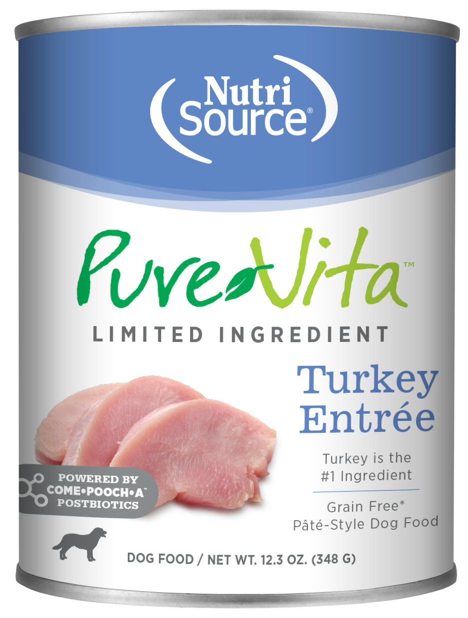 NutriSource PureVita LID Pate Grain Free Wet Dog Food Turkey Entrée 12ea/12.3 oz 073893061052