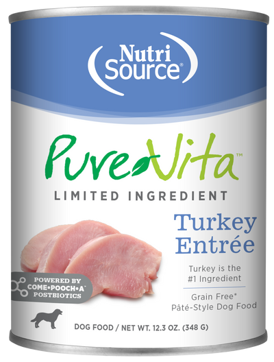 NutriSource PureVita LID Pate Grain Free Wet Dog Food Turkey Entrée 12ea/12.3 oz 073893061052