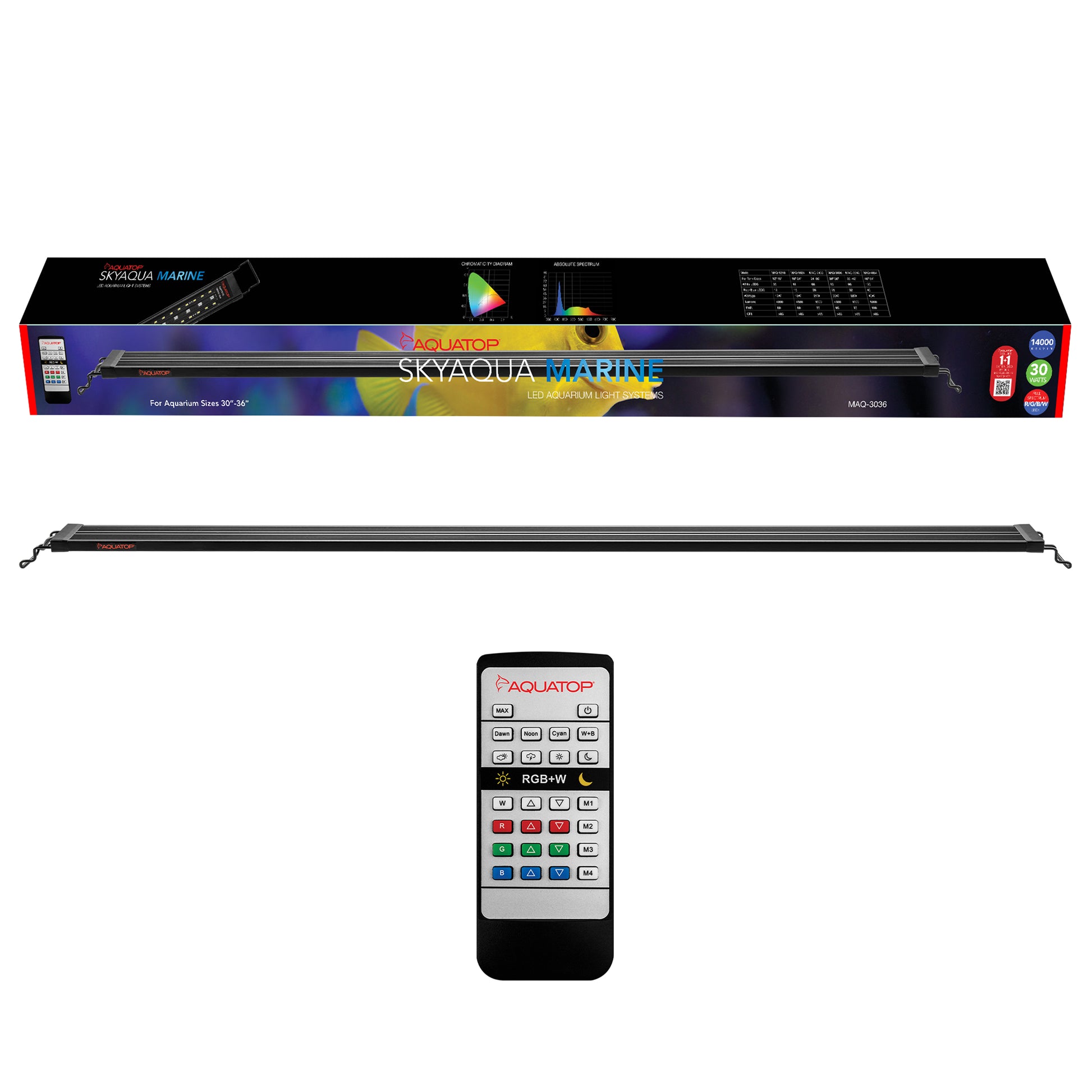 Aquatop SkyAqua Marine LED Light Fixture with IR Remote 30 W, 30-36 in 810281011998