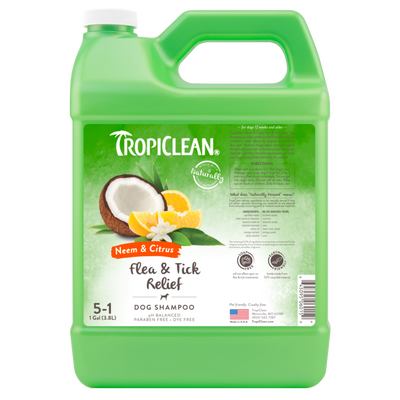 TropiClean Neem & Citrus Flea & Tick Relief Shampoo for Dogs 1 gal 645095060159