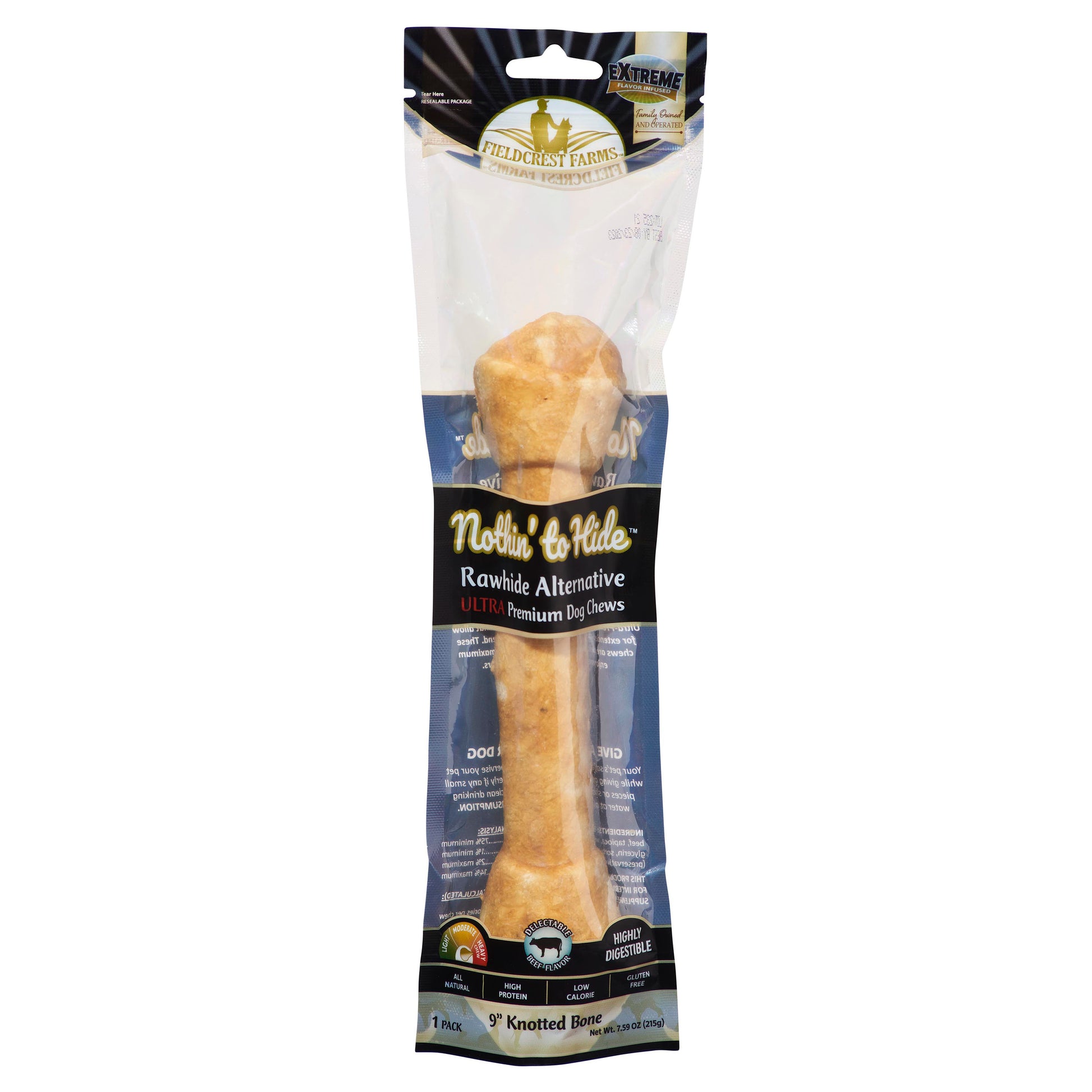 Fieldcrest Farms Nothin' To Hide Ultra Knotted Bone Dog Treat Beef 9 in 810002633058