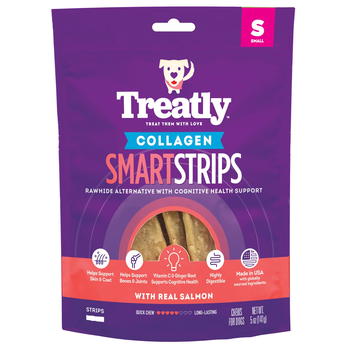 Treatly Collagen Smart Strips Dog Chews Salmon 5 oz 094983002083