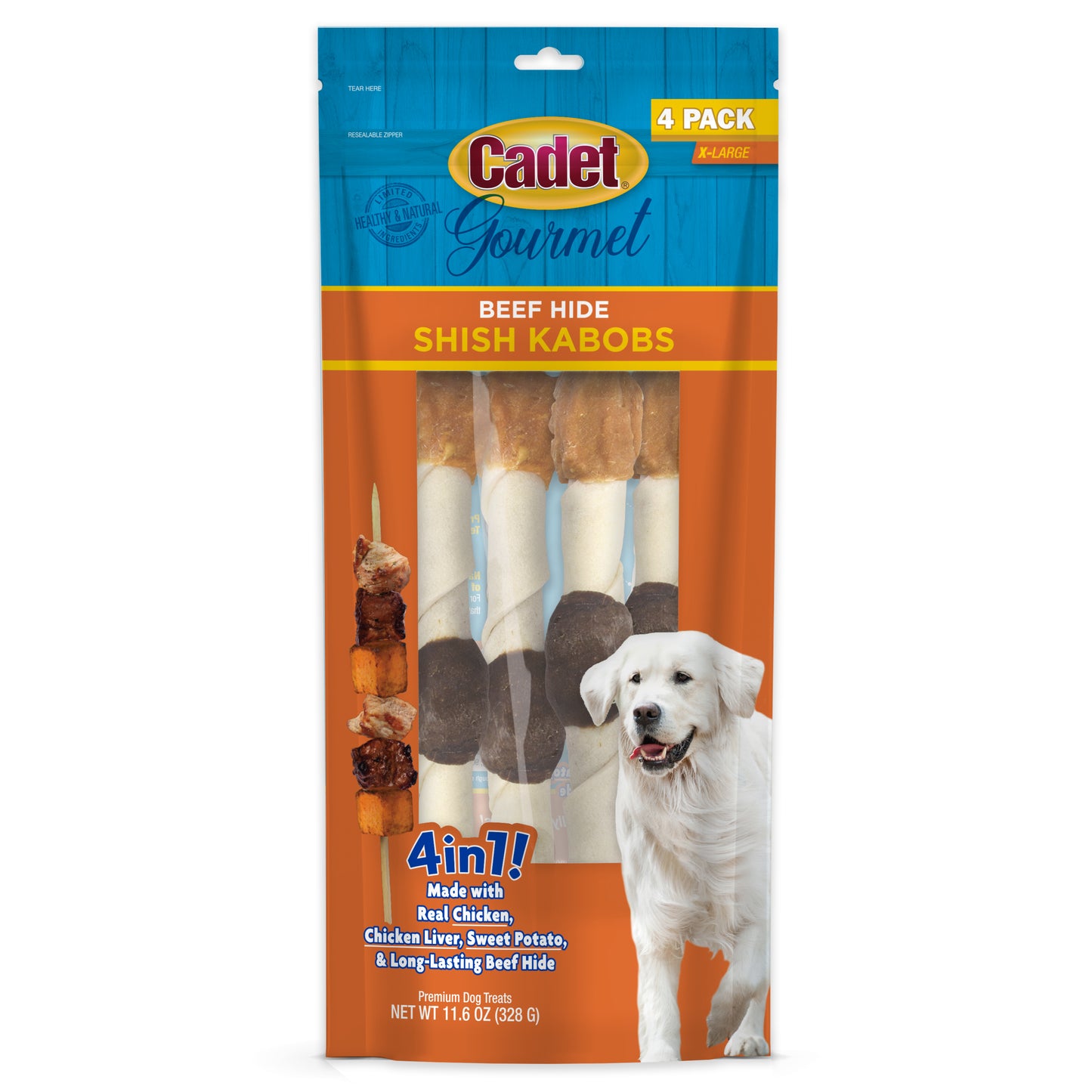 Cadet Gourmet Beef Hide Shish Kabob Dog Treats Beef Hide 11.6 oz (4 ct) 768303702693