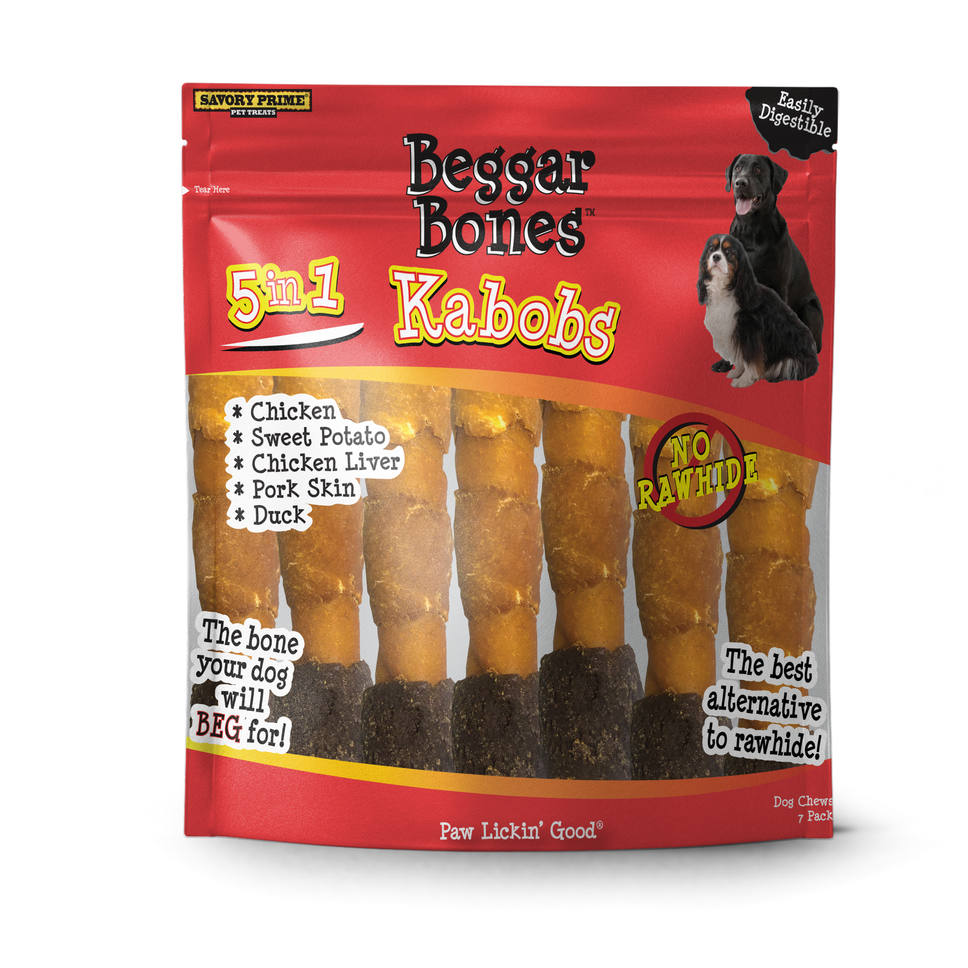 Savory Prime Beggar Bone 5 in 1 Kabobs Dog Treats 5 in, 7 pk 810359003665