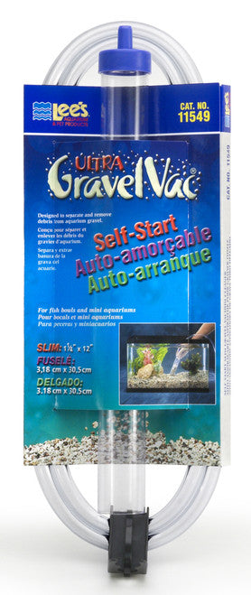 Lees Ultra GravelVac Self - Start Gravel Vacuum Cleaner with Clip 1 1/4in X 12in Slim - Aquarium