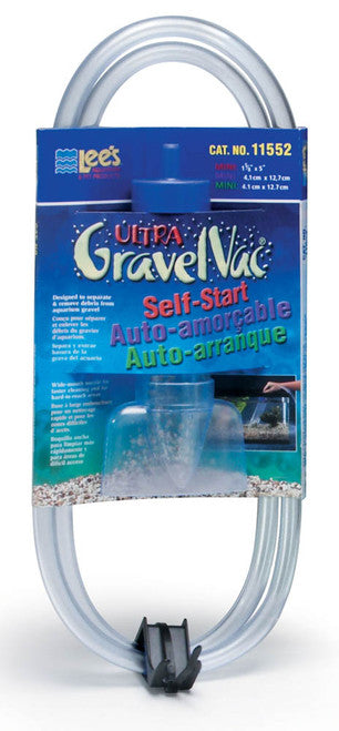 Lees Ultra GravelVac Self - Start Gravel Vacuum Cleaner with Nozzle & Clip 1 5/8in X 5in Mini - Aquarium