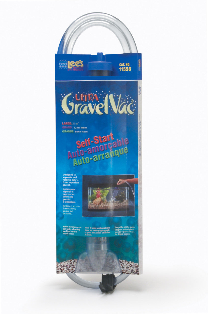 Lees Ultra GravelVac Self-Start Gravel Vacuum Cleaner with Nozzle & Clip 2in X 16in LG