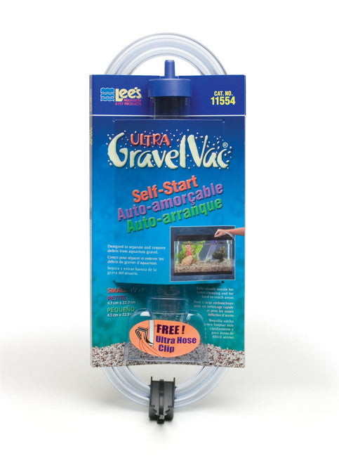 Lees Ultra GravelVac Self - Start Gravel Vacuum Cleaner with Nozzle & Clip 1 5/8in X 9in SM - Aquarium