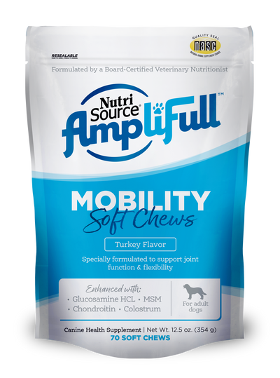 NutriSource AmpliFull Mobility Soft Chews Dogs Supplement Turkey 70 ct 073893860006