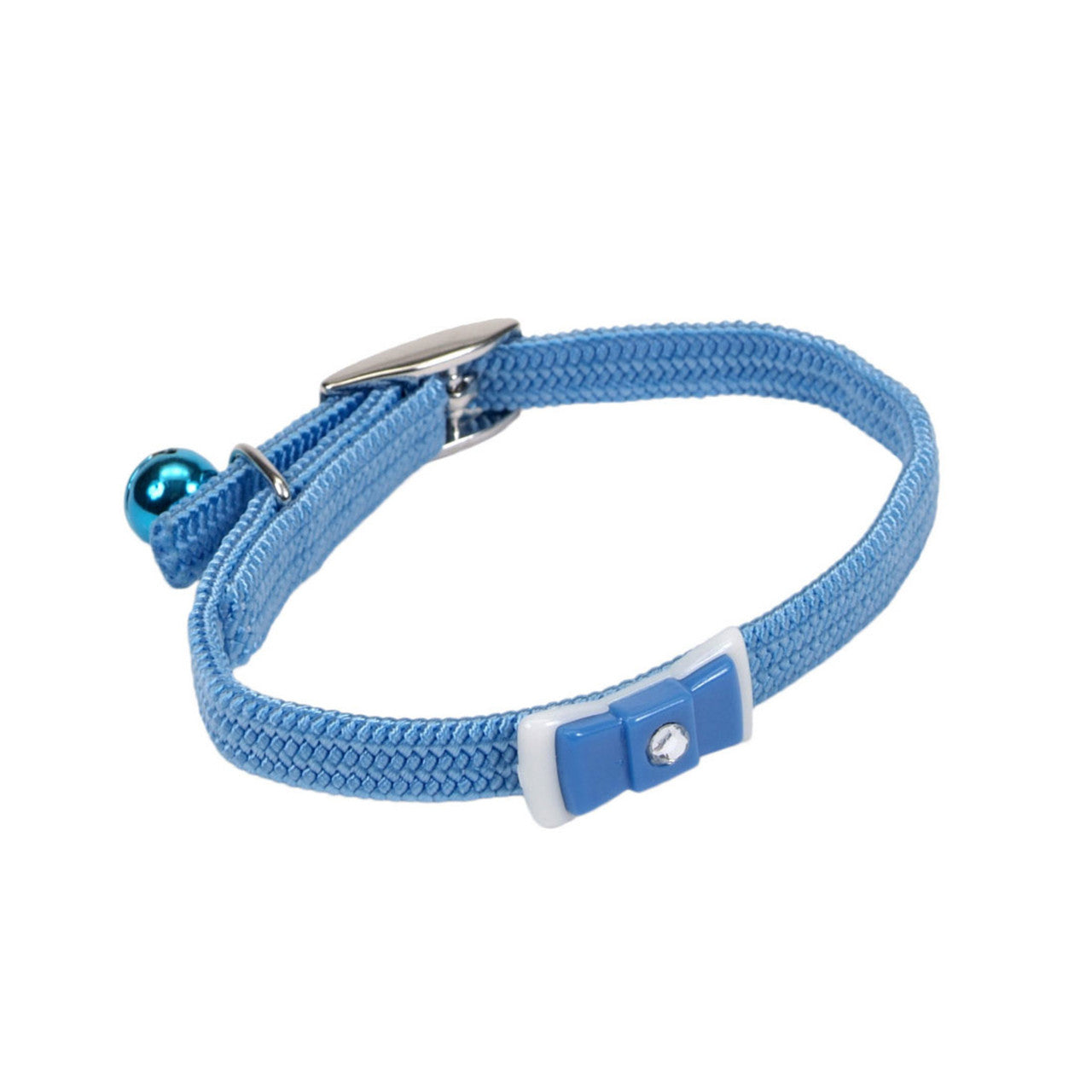 Lil Pals Elasticized Safety Kitten Collar with Jeweled Bow Light Blue 3/8 in x 8 in