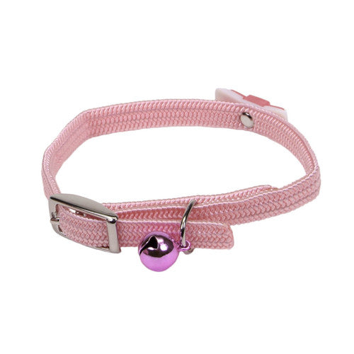 Lil Pals Elasticized Safety Kitten Collar with Jeweled Bow Pink 3/8 in x 8 - Cat