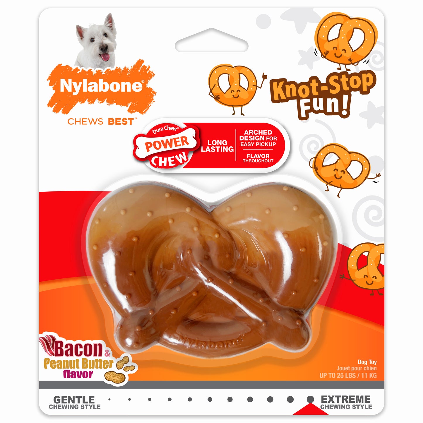 Nylabone Power Chew Pretzel Dog Chew Toy Bacon & Peanut Butter Small (1 ct) 018214850724