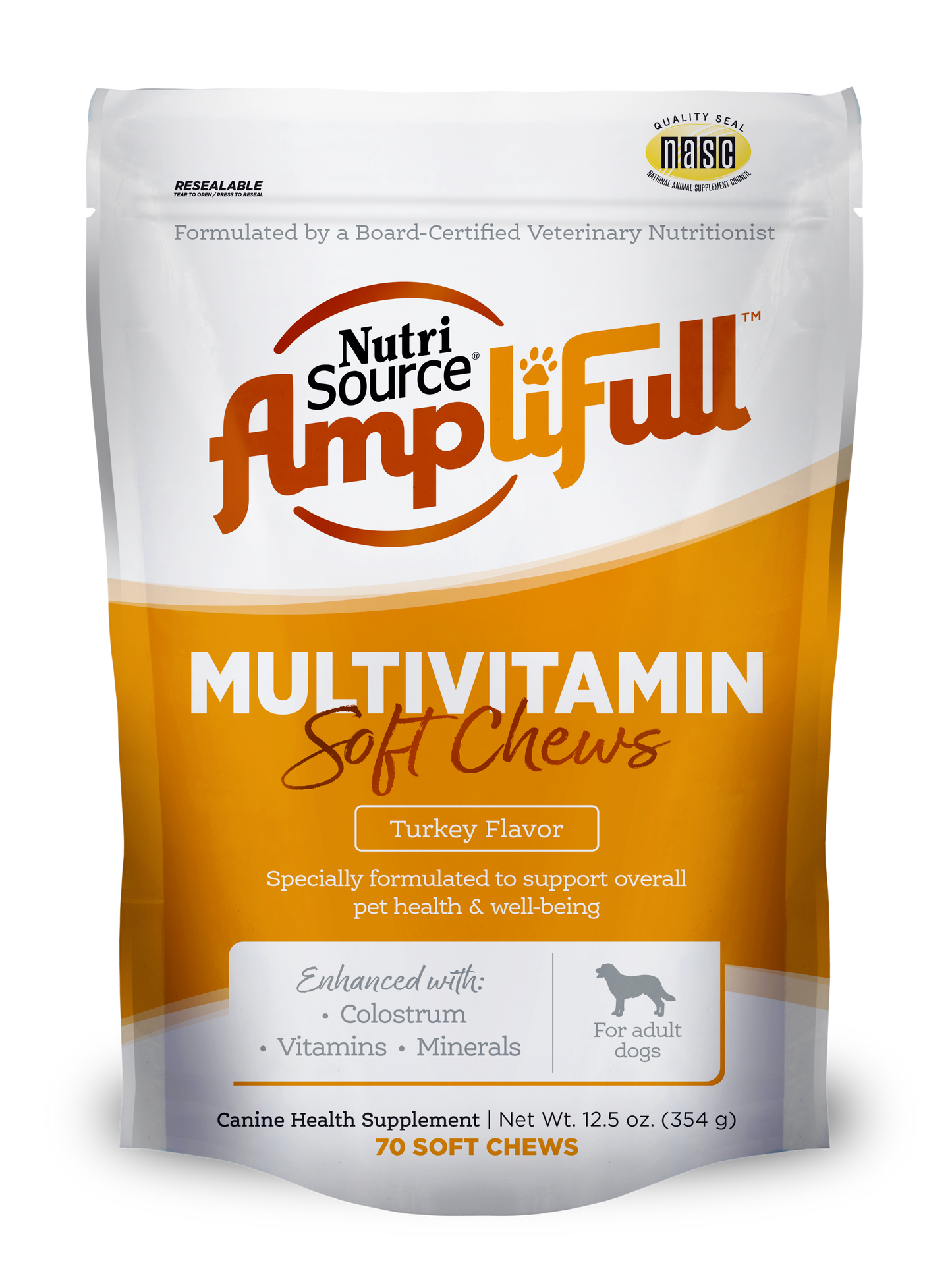 NutriSource AmpliFull Multivitamin Soft Chews Dogs Supplement Turkey 70 ct 073893860037