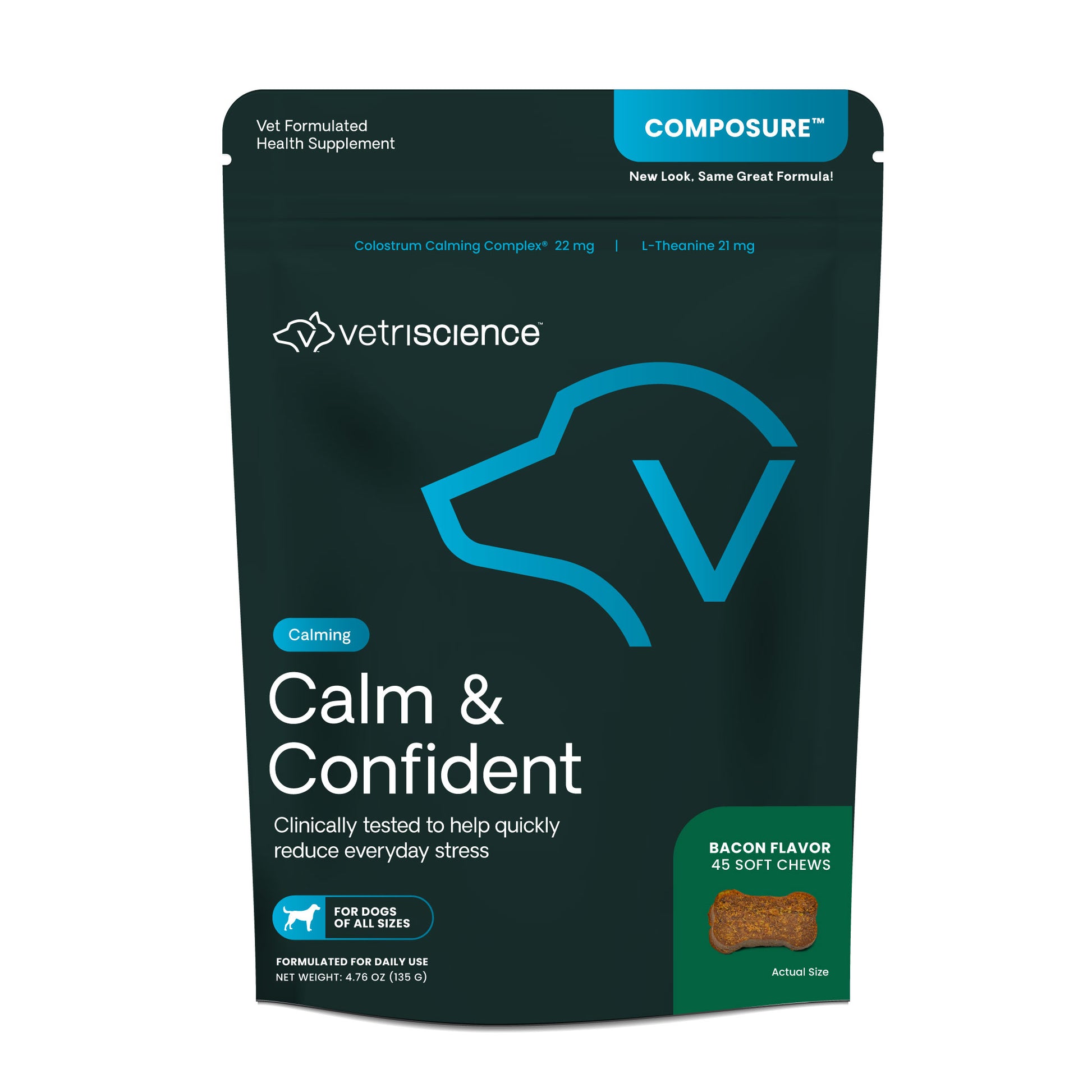 VetriScience Composure Calming Soft Chews Dog Supplement Bacon 45 ct 026664016065