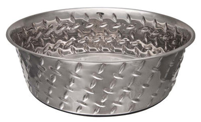 Loving Pets Diamond Plate Bowls with Non Skid Bottom Dog Dish Bowl Silver 1 Quart