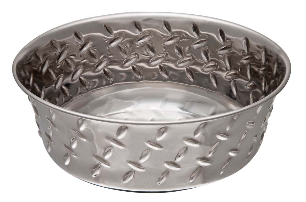 Loving Pets Diamond Plate Bowls with Non Skid Bottom Dog Dish Bowl Silver 1 Pint