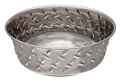 Loving Pets Diamond Plate Bowls with Non Skid Bottom Dog Dish Bowl Silver 1 Pint