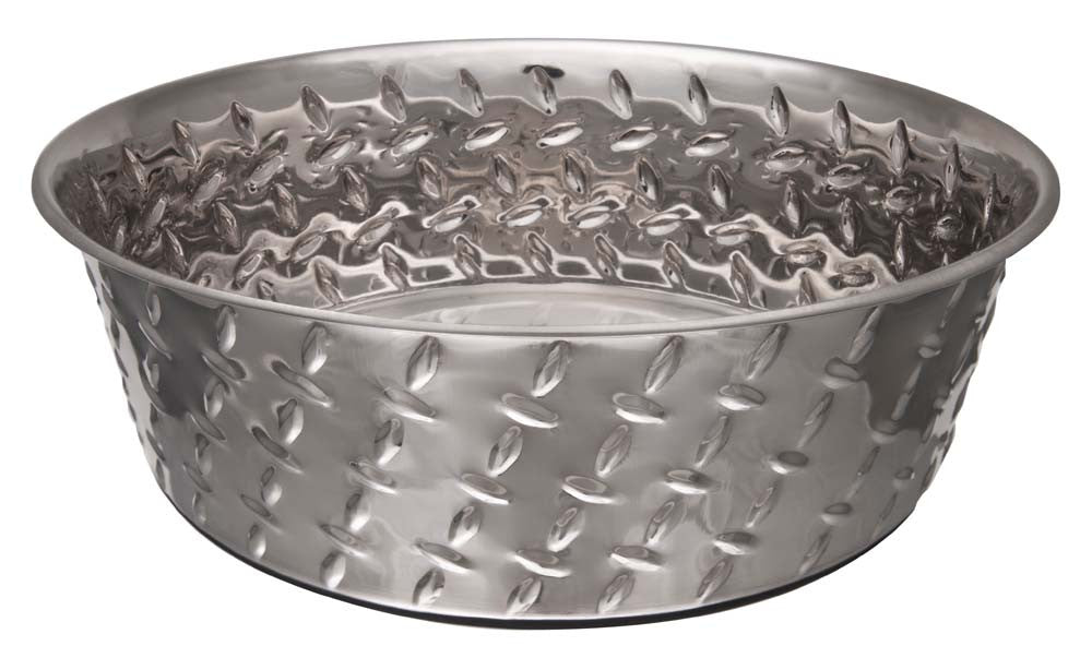 Loving Pets Diamond Plate Bowls with Non Skid Bottom Dog Dish Bowl Silver 1 Quart