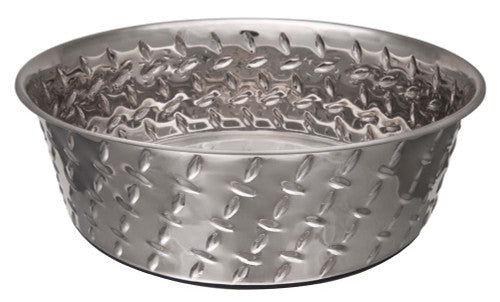 Loving Pets Diamond Plate Bowls with Non Skid Bottom Dog Dish Bowl Silver 3 Quart