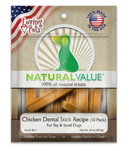 Loving Pets Natural Value Dental Stick Dog Treats Chicken 3 oz 10 Pack