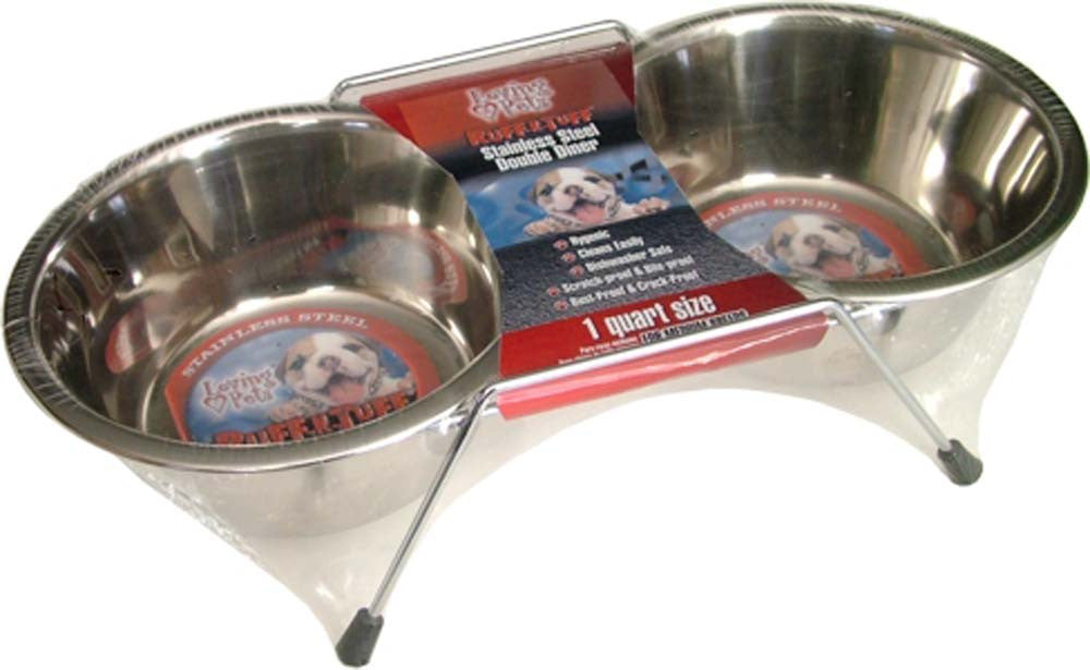 Loving Pets Stainless Steel Double Dog Diner Wrapped Silver 1 Pint